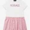 Versace Girls Barocco Diamante Logo Dress In Pink