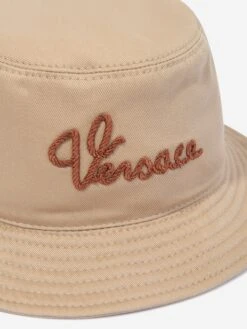 Versace Kids Logo Bucket Hat In Beige 6 Versace Kids Logo Bucket Hat In Beige -Childrens Clothing Store VERS4114 SAND CASTLE 3