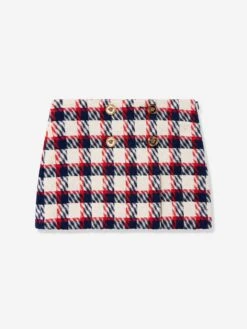 Versace Girls Tartan Tweed Skirt In White