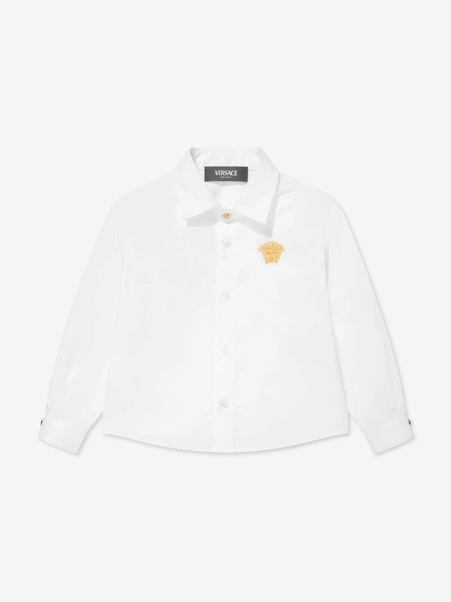 Versace Baby Boys Embroidered Logo Shirt In White 1 Versace Baby Boys Embroidered Logo Shirt In White