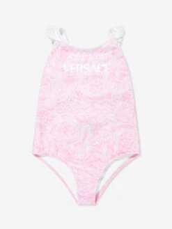 Versace Girls Barocco Logo Swimsuit In Pink