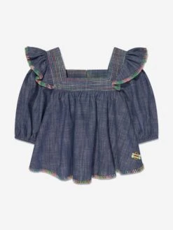 Zimmermann Girls Alight Denim Blouse In Blue
