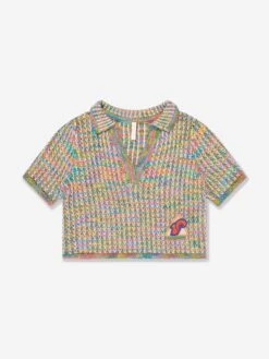 Zimmermann Girls August Textured Knit Polo Shirt In Multicolour