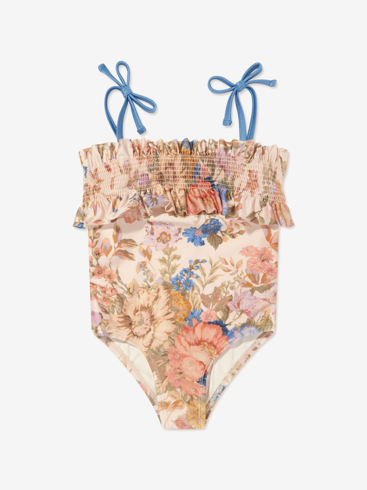 Zimmermann Girls August Shirred Frill Swimsuit In Multicolour 1 Zimmermann Girls August Shirred Frill Swimsuit In Multicolour