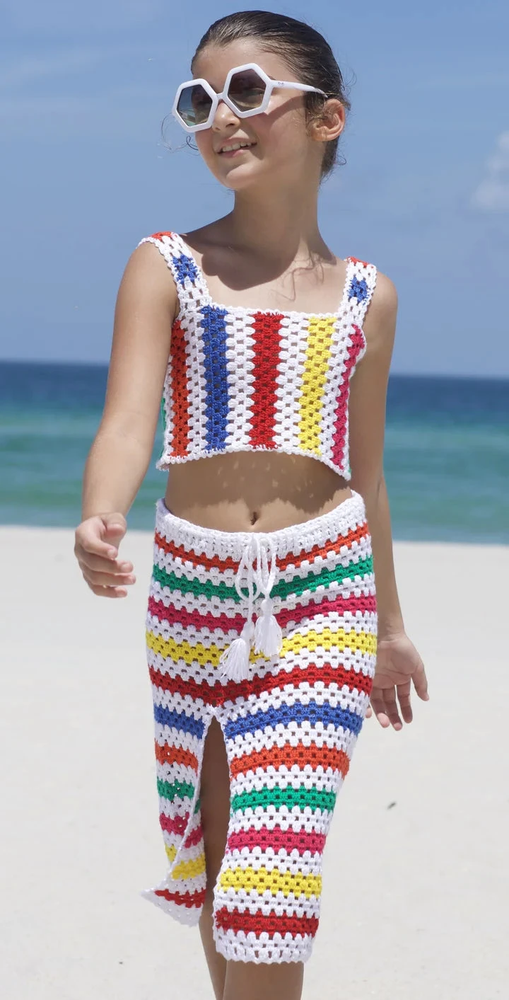 Girls Long Crochet Siena Skirt In Multicolour 2 Girls Long Crochet Siena Skirt In Multicolour - Image 2